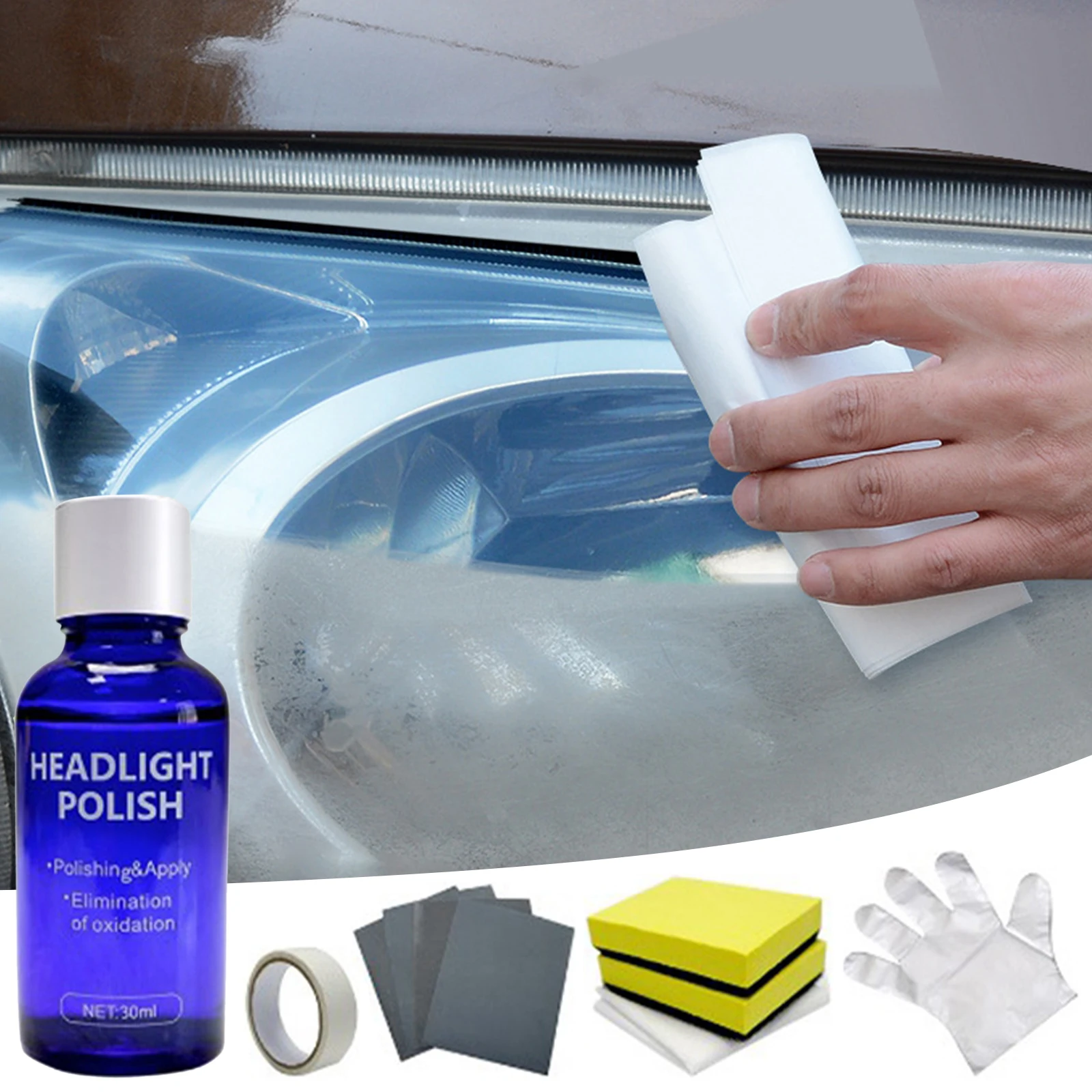 

30ml Car Headlight Polish Liquid Set Lens Restoration Repair Kit Renovator Blurring Aging Lens Restorer for headlight polishing