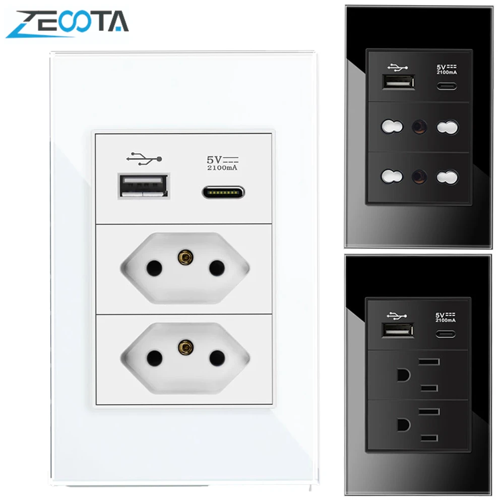 20a Brazil/us/italy/chile Plug Wall Sockets Usb Type C Pressure Switch