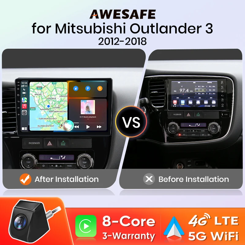 Radio para Auto AWESAFE para Mitsubishi Outlander 3 GF0W GG0W 2012-2018, CarPlay Inalámbrico, Android Auto, Sistemas Inteligentes para Auto, GPS 1