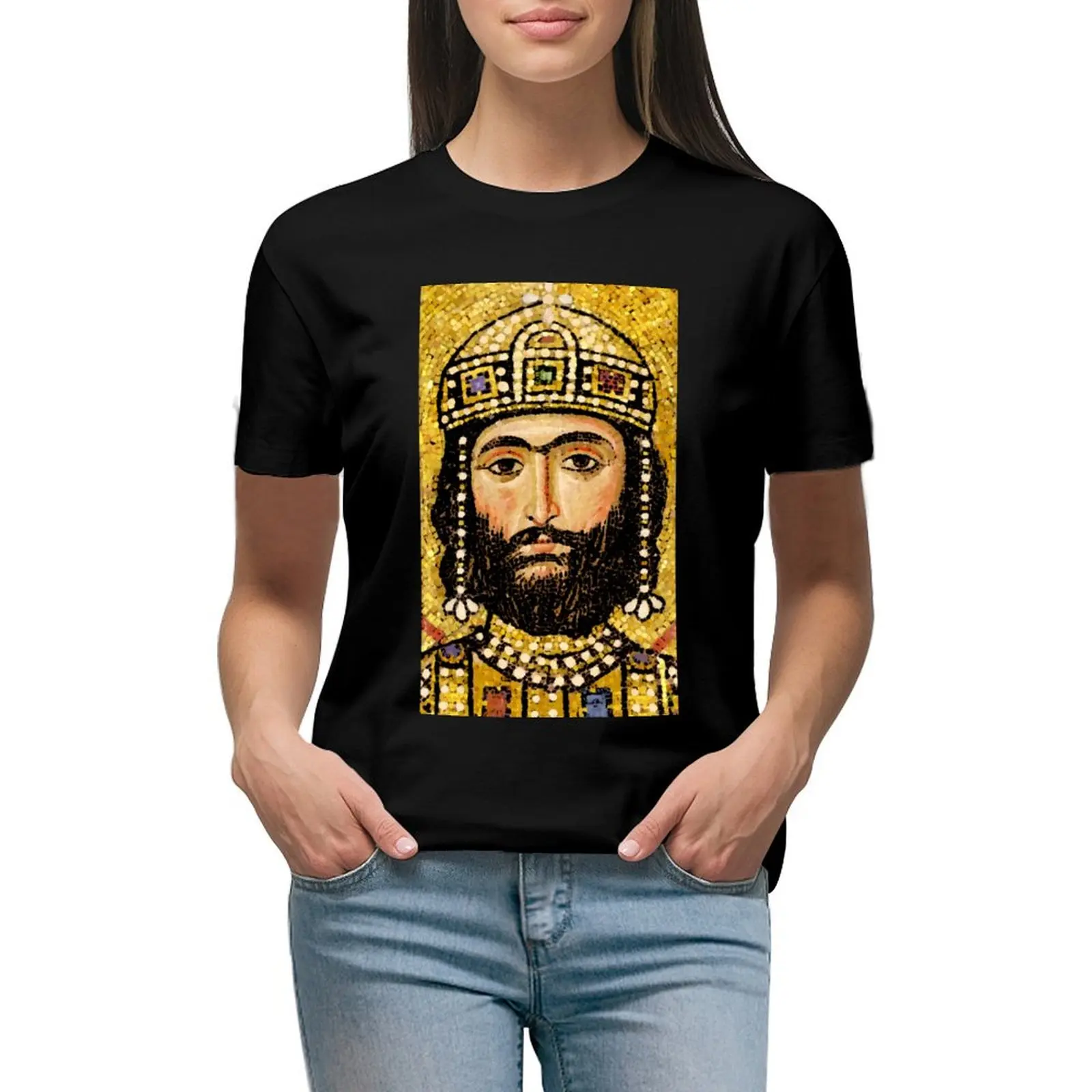 Фото Alexios I komneno футболка, милая одежда, женские рубашки для тренировок свободного кроя №1