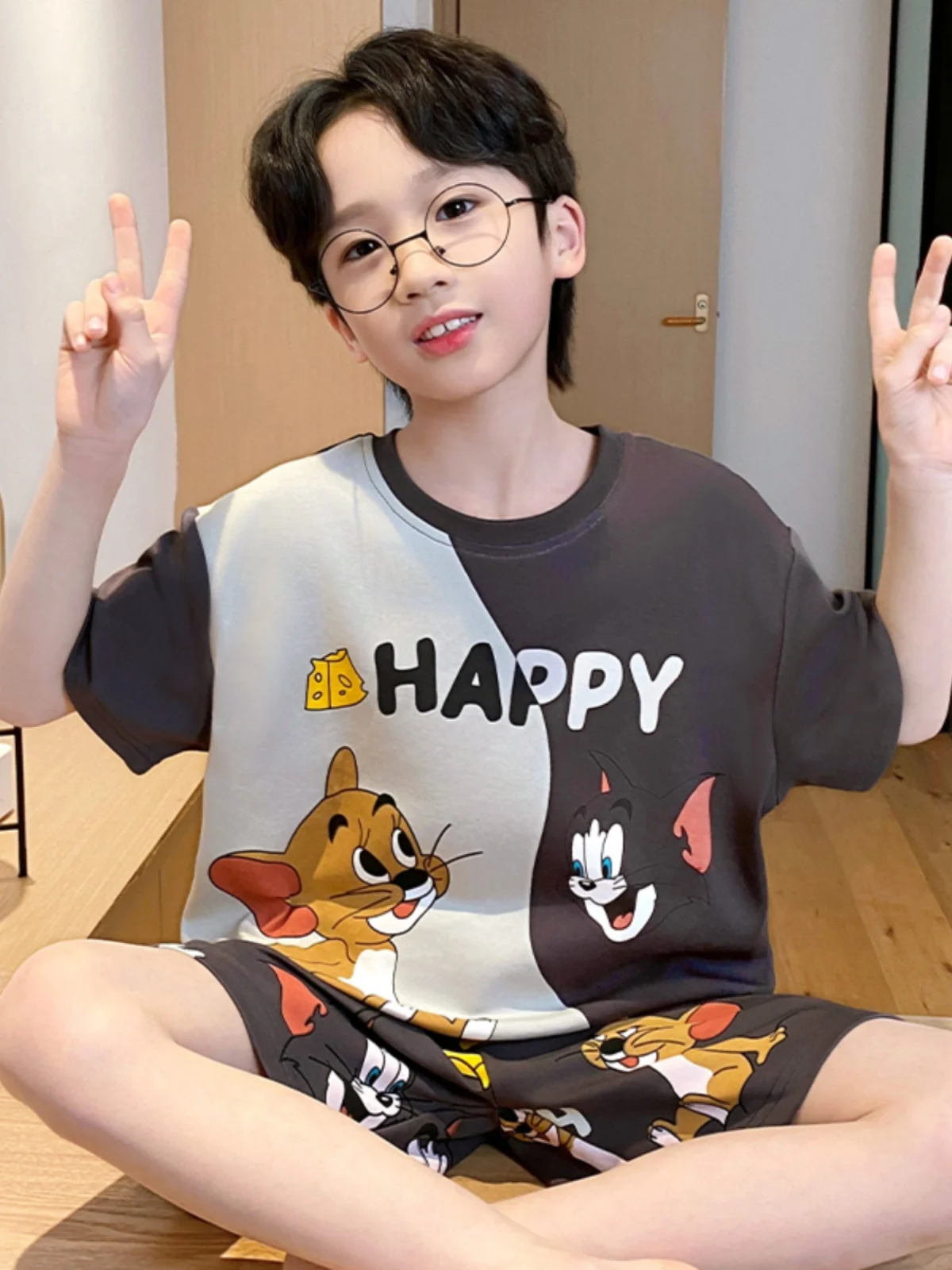 어린이 여름 잠옷 반팔 얇은 면 파자마 세트 남아 홈웨어 편안하고 통기성 좋은 아동복