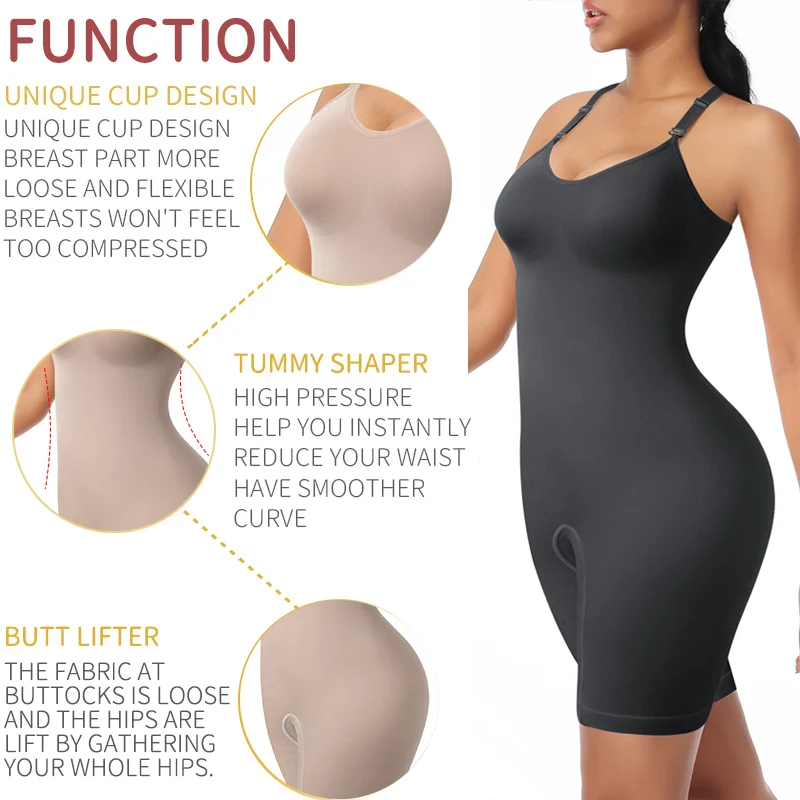 Unique Bargains Women Shapewear Tummy Control Full Bust Body Shaper  Bodysuit Butt Lifter Thigh with Zipper Black Size XL 