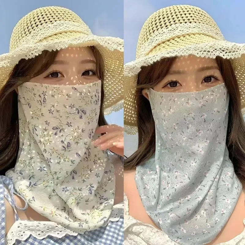 플로럴 프린트 귀걸이형 자외선 차단 페이스 넥 게이터 (여성용) UPF50+ UV 차단 쿨링 여름 스카프 통기성 방풍 풀 커버