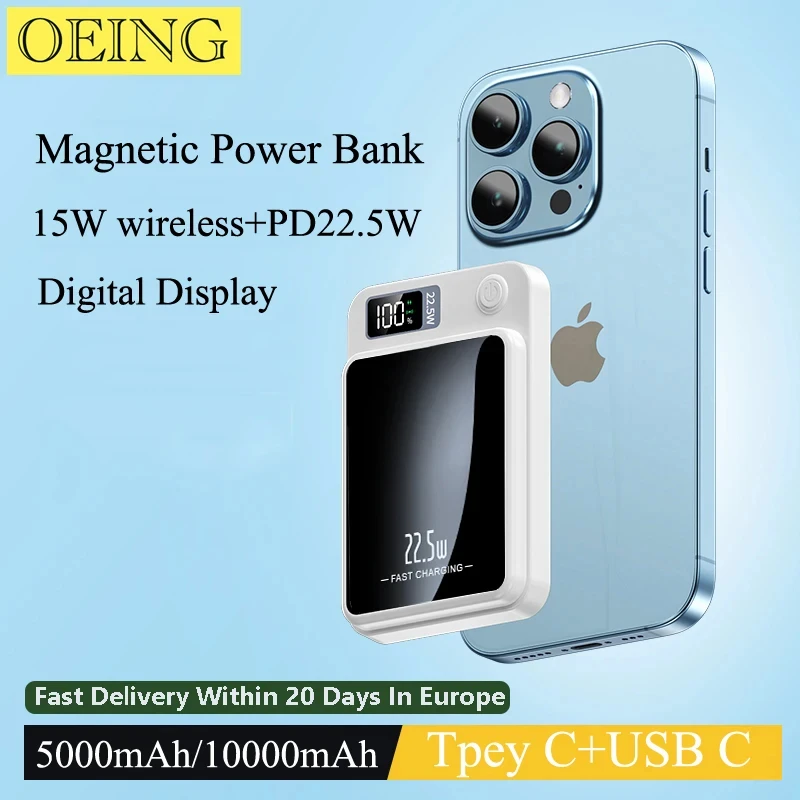 

2024 10000mAh Magnetic Wireless Power Bank Fast Charger for iPhone 12 13 15Pro Max 14 Plus 22.5W External Auxiliary Battery