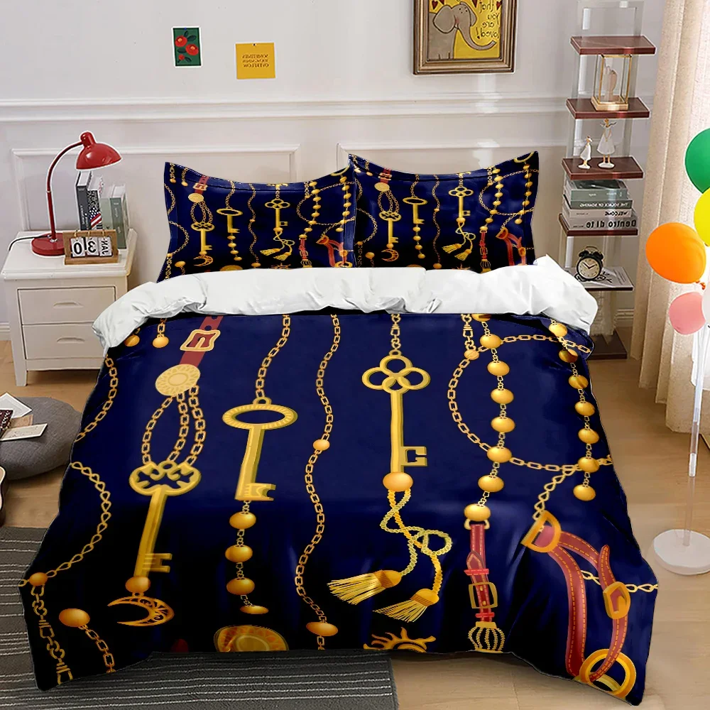 HD Luxury Chain Belt Print Bedding Set Duvet Cover 1 Duvet Cover 2 Pillowcases Adult and Children Bedding Set Luxury for Gifts