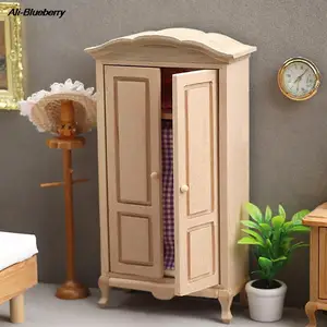 1:12 Dollhouse Miniature Wooden Wardrobe Model Storage Box Cabinet Furniture Decor Toy