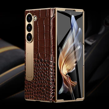 For Samsung Z Fold 7 6 5 4 3 Genuine leather Magnetic Hinge Full protective phone Case holder Kickstand fold6 Shockproof Cover 1