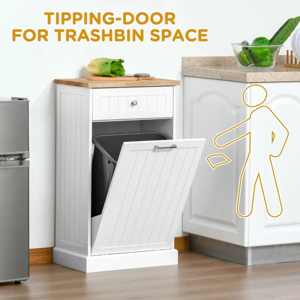 

Kitchen Tilt Out Trash Bin Cabinet Free Standing Recycling Cabinet Trash Can Holder With Drawer white