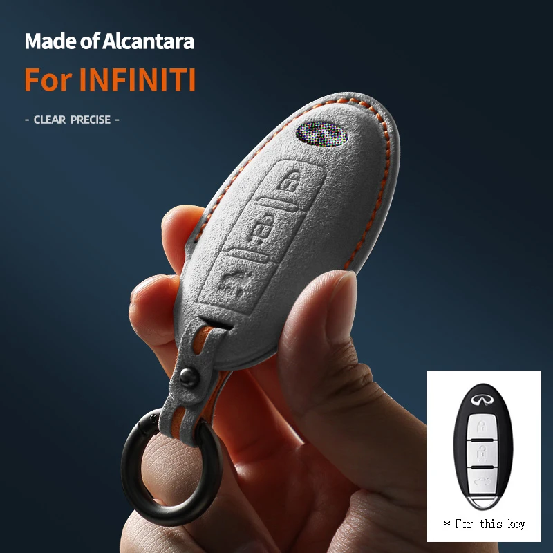 

Alcantara Car Key Case Cover Key Caver For Infiniti Qx60 Qx30 Fx35 3 Button Keychain Accessories