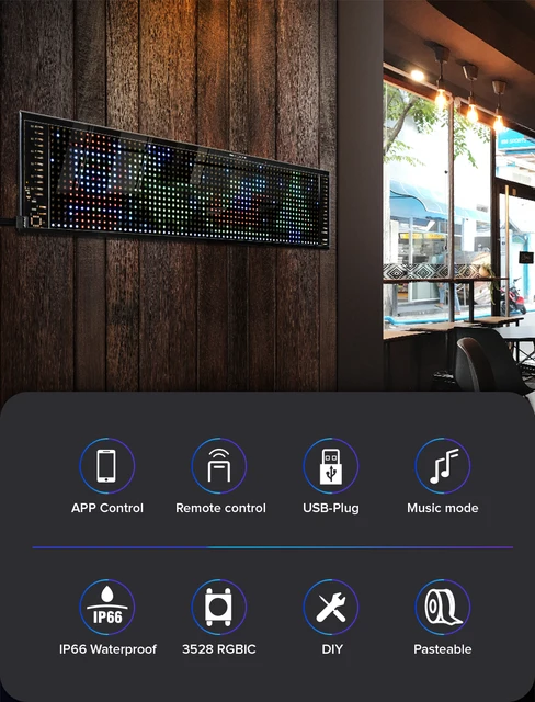Upgraded Flexible LED Car Sign, 14.6 x 3.6 LED Matrix Panel, Bluetooth  Smart App Control, Running Text, Sign for Car, Shop, Bar, Shop, RGB Panel,  Pixel Pattern, Graffiti Text Animation Display 