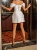 Short White Wedding Dress Satin Off The Shoulder Homecoming Dresses For Teens Mini Low Cut Cocktail Dress A Line Party Gowns 2