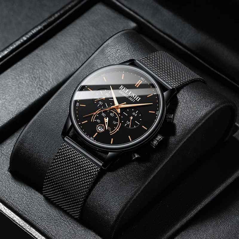 

New Fashion Men's Watches Business Top Luxury Brand Mesh Belt Luminous Waterproof Chronograph Quartz Wristwatches Drop Shipping