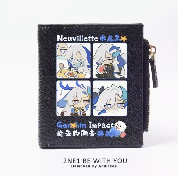 Anime Genshin Impact Neuvillette Fashion Wallet PU Purse Card Coin Zipper Money Bag Cosplay Gift B257
