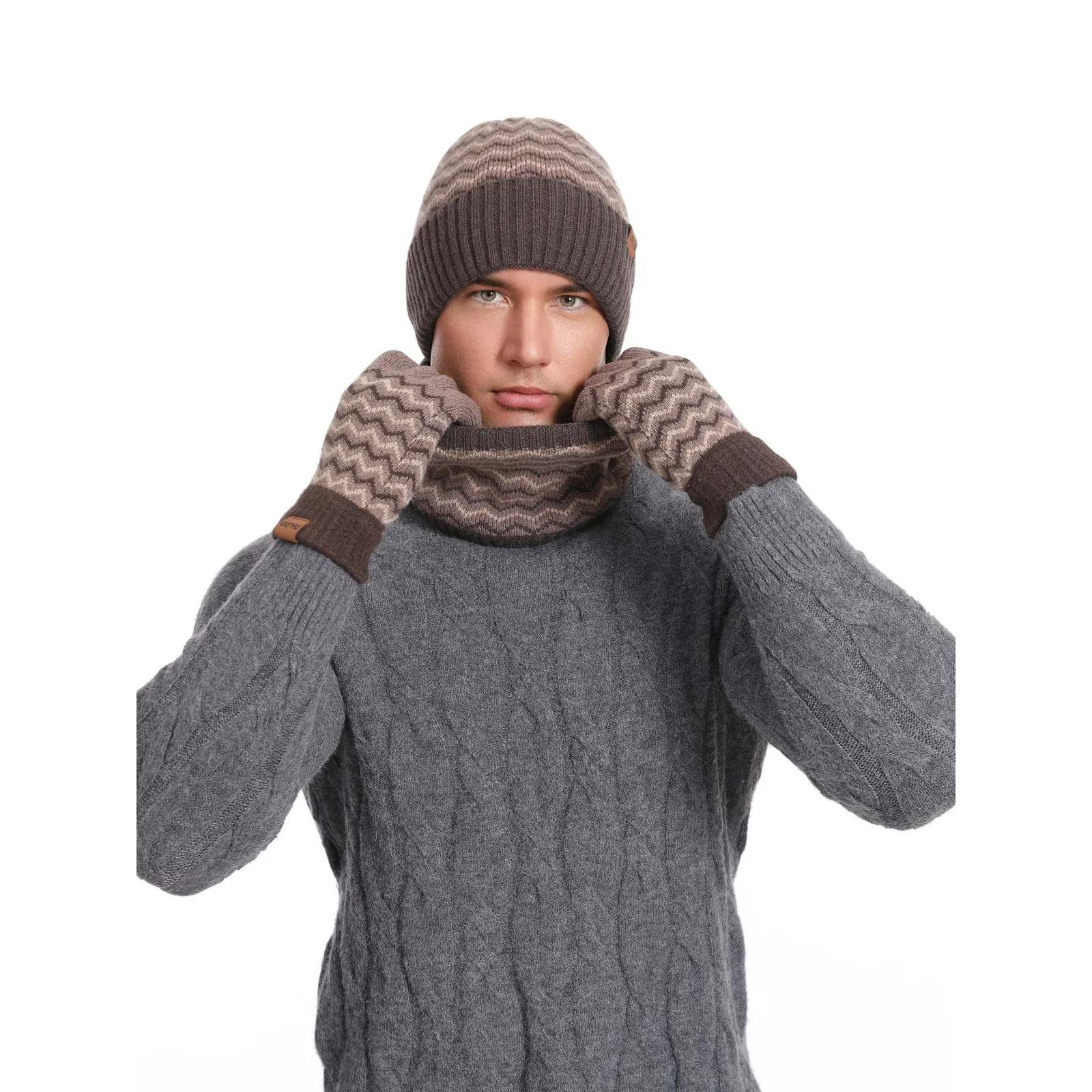 Winter Men Knitted Hat Scarf And Gloves Winter Solid Warm Knitted Set Warm Gifts For Male