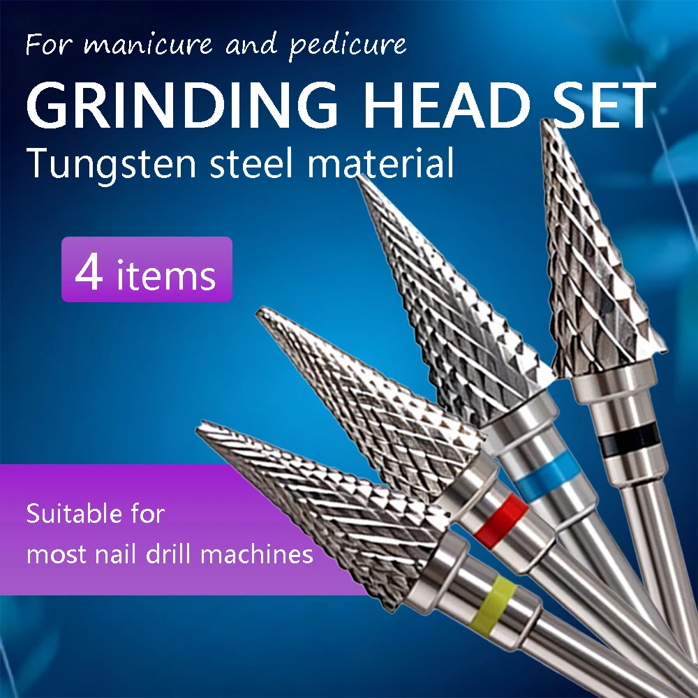 Brocas de Tungstênio para Unhas, Acessório Elétrico para Manicure, Fresas para Remoção de Esmalte em Gel, Ferramentas para Unhas