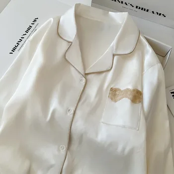 الكورية نمط عادية طباعة المرأة منامة متعة طباعة الدانتيل الصلبة تصميم 2 قطعة مجموعة منامة الخريف الشتاء جديد 2025 المتسكعون الموضة 4