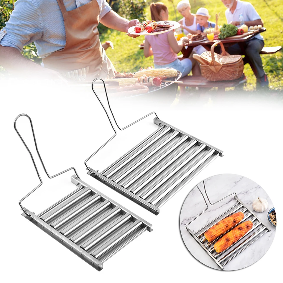 Griglia Per Hot Dog In Acciaio Inox A Rullo - Supporto Per Salsicce Rimovibile E Pieghevole Per Barbecue E Campeggio (18x24x4 Cm)