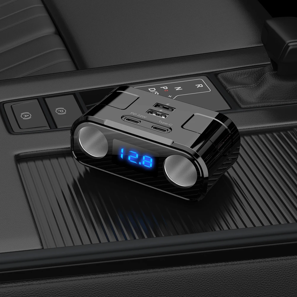 2 USB 2 유형 C 담배 라이터 분배기 충전기 자동차 담배 라이터 소켓 PD 22W 담배 라이터 분배기 디지털 디스플레이