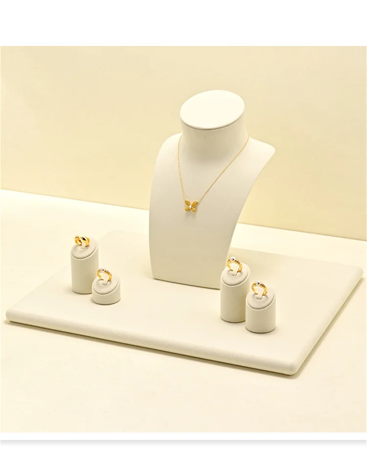 WoodTen 3PCS Set Rings Display Rack Jewelry Display Stand Microfiber Pearl Ring Jade Earring Counter Display Stand Ring Holder