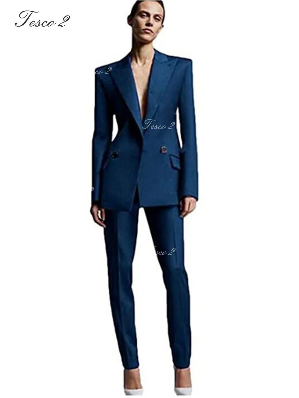 Fashion Women Suit Slim Fit Peak Lapel Jacket Tight Pants  Office Workplace Lady Suit For Wedding Party Wear