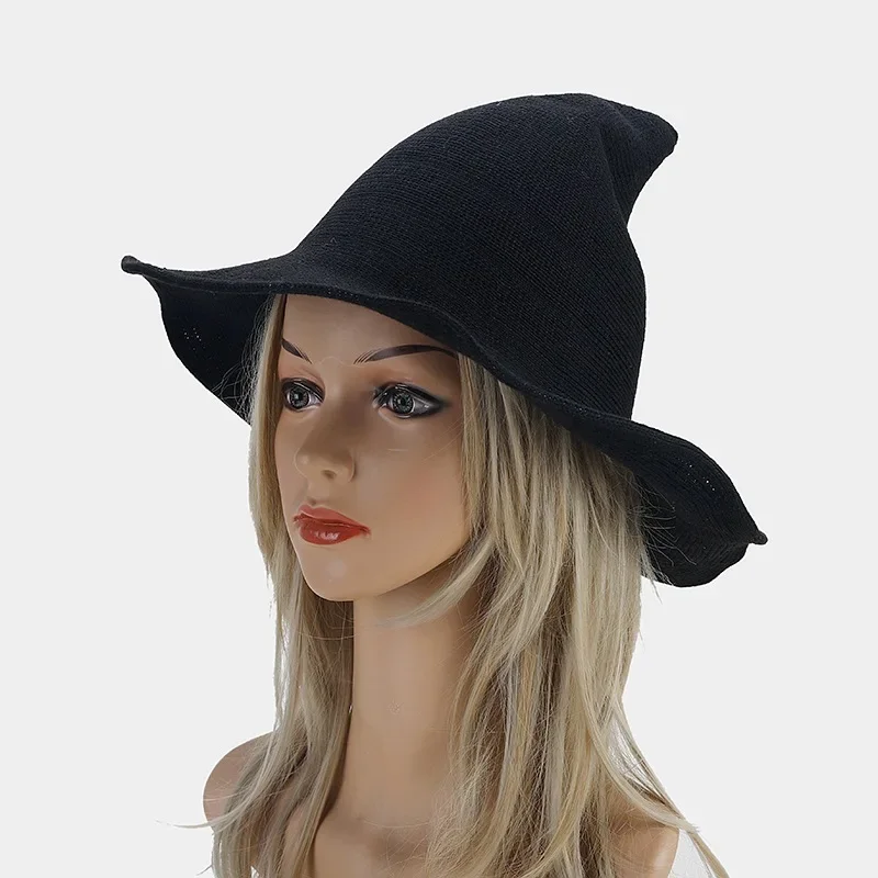 Vintage Halloween Woman Witch Hat Costume Wool Knit Hat for Party Coseplay Masquerade Hat Festival Decoration Accessories