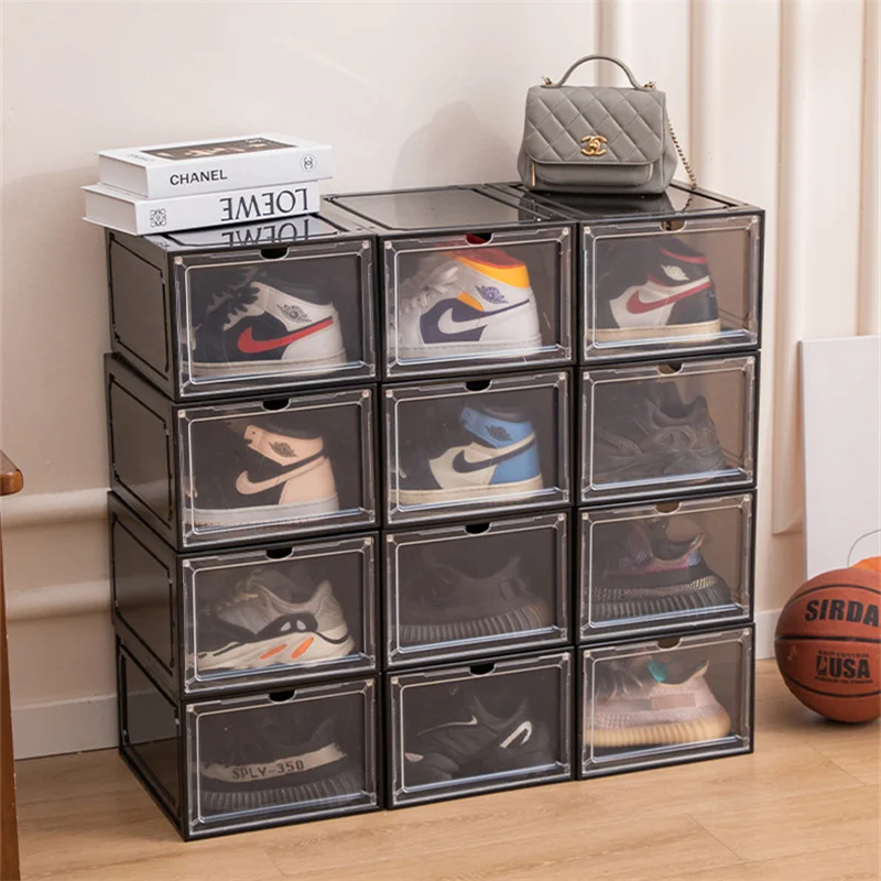 Thicken & Sturdy Clear Shoe Storage Organizer with Magnetic Door, Stackable  Shoe Storage Boxes for Closet, Foldable Space-Saving Shoe Rack for Sneaker