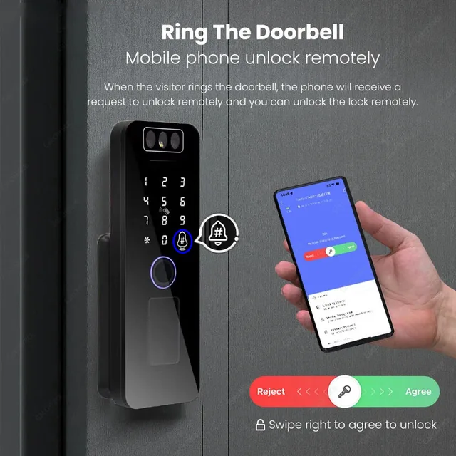 Smart WiFi Door Lock Waterproof Tuya Face Recognition Fingerprint RFID Card Password APP Control Rechargeable Li-Battery Include 5