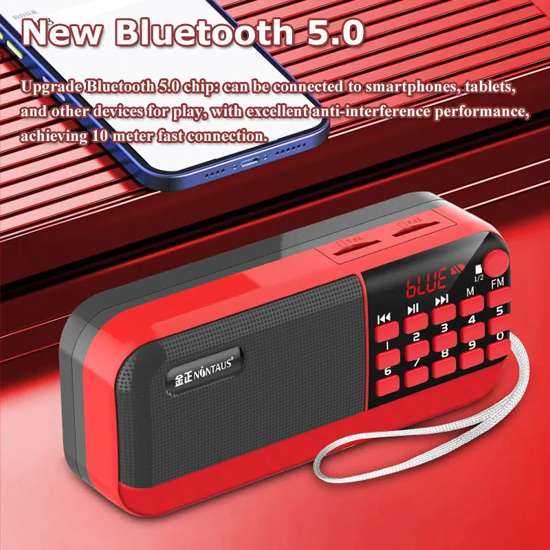 Mini Portable FM Radio High Sensitivity Radios Receiver Wireless Bluetooth Speaker with Lanyard Antenna Dual TF Card Music Playe