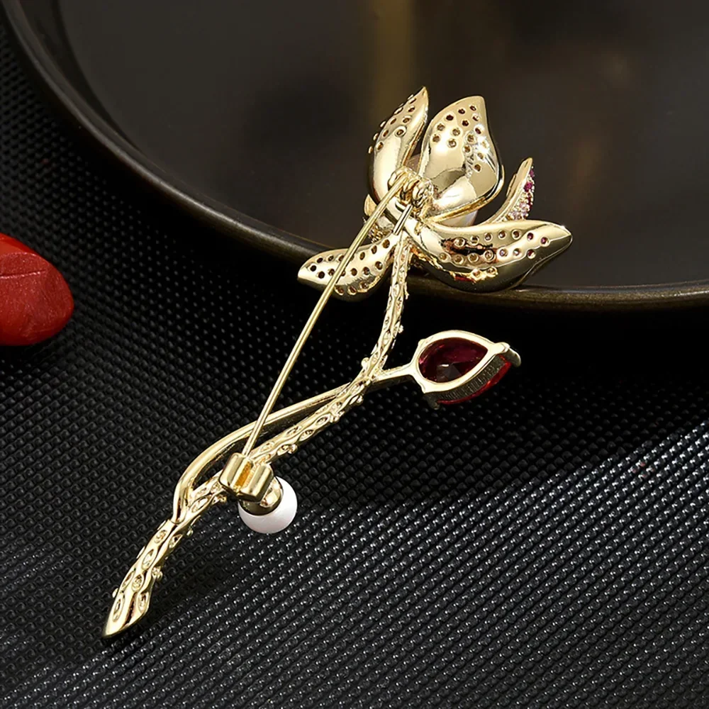 Lotus Fun Cooper Silver Natural Quartz Handmade Fine Jewelry Flower in the Rain Design Brooches Pin Broche For Women