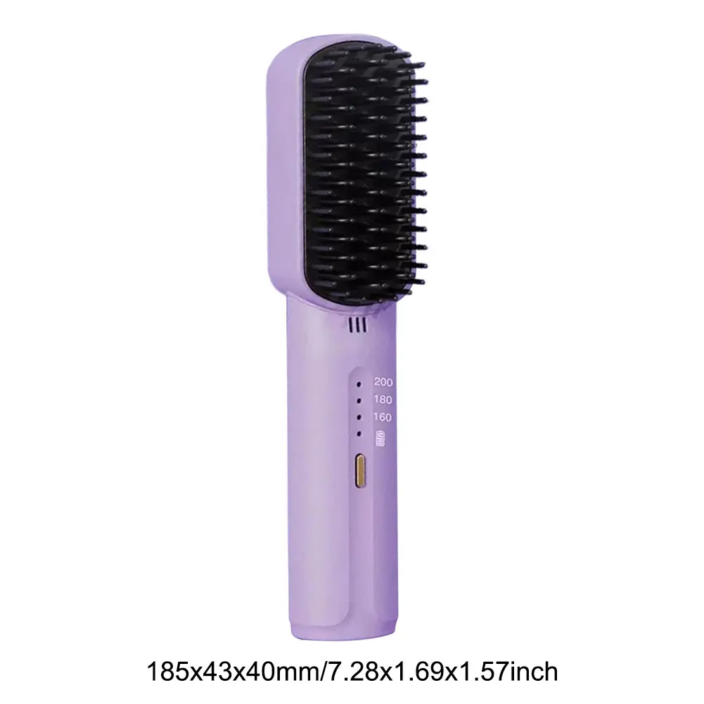 Cordless Electric Hot Comb Rechargeable Portable Straightening Brush Anti-Scald Hair Straightener Comb 3 Temp Settings for Women