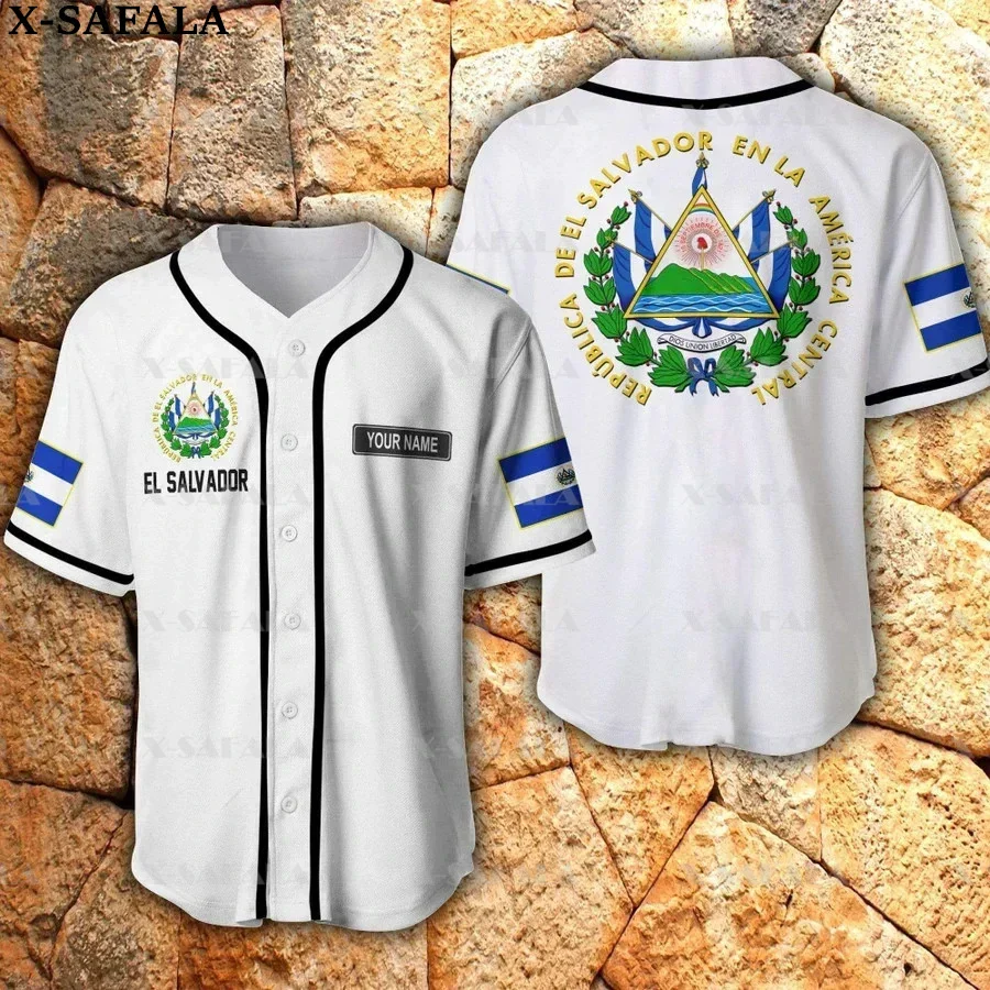 Custom Name Love EL SALVADOR Country Salvadorans 3D Printed Baseball Jersey Summer Shirt Men's Tops Tee Oversized Streetwear-3