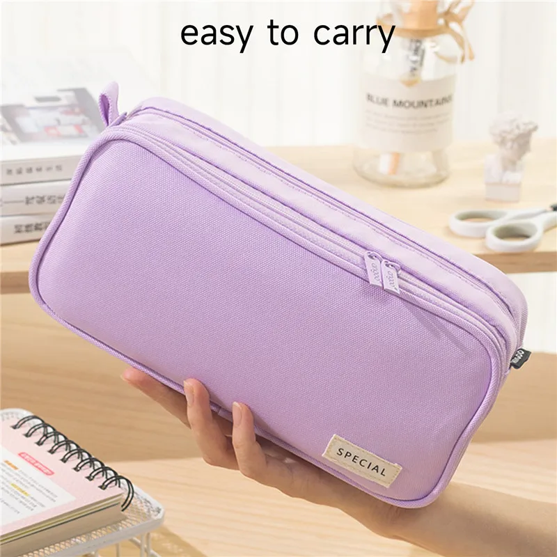 iSuperb Standing Pencil Case 2 Compartments Pouch Large Purple