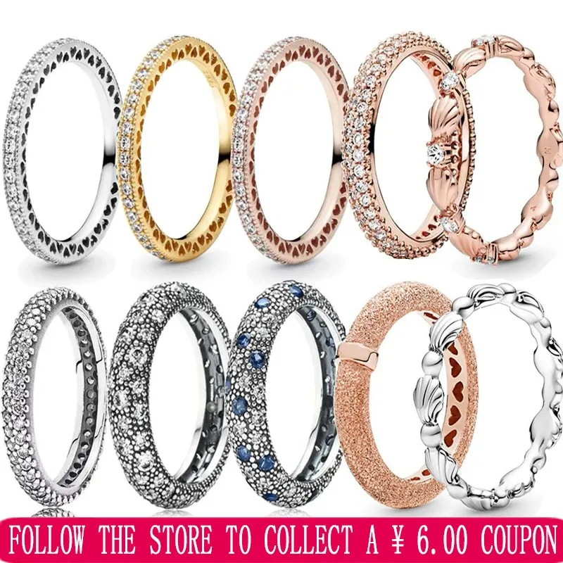 Popular Women's Gift 925 Silver Original Logo Shining Shell Ornamental Ring and Radiant Heart shaped Ring Fashion DIY Jewelry