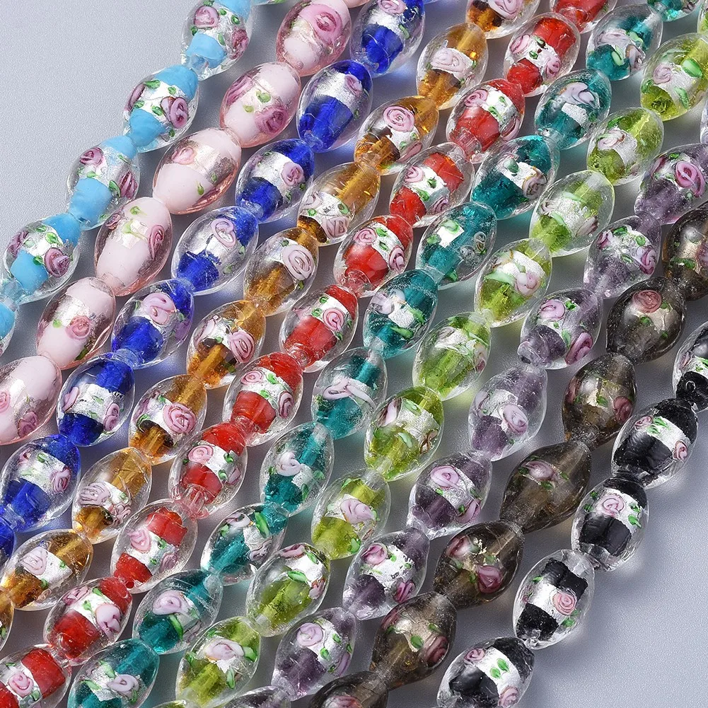 

200Pcs Floral Silver Foil Handmade Lampwork Beads Multi-shape Colored Gorgeous Necklace Bracelet Earrings DIY Jewelry Findings