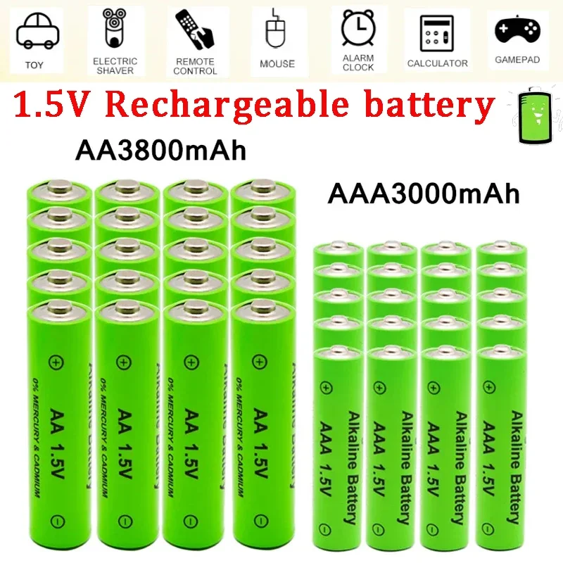 

AA + AAA Rechargeable AA 1.5V 3800mAh / 1.5V AAA 3000mah Alkaline Battery Flashlight Toys Watch MP3 Player Replace Ni-Mh Battery