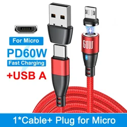 60W Magnetic USB - C Fast Charging Cable with Micro Magnetic Connector - 1M(3.3ft) (Red for Micro)