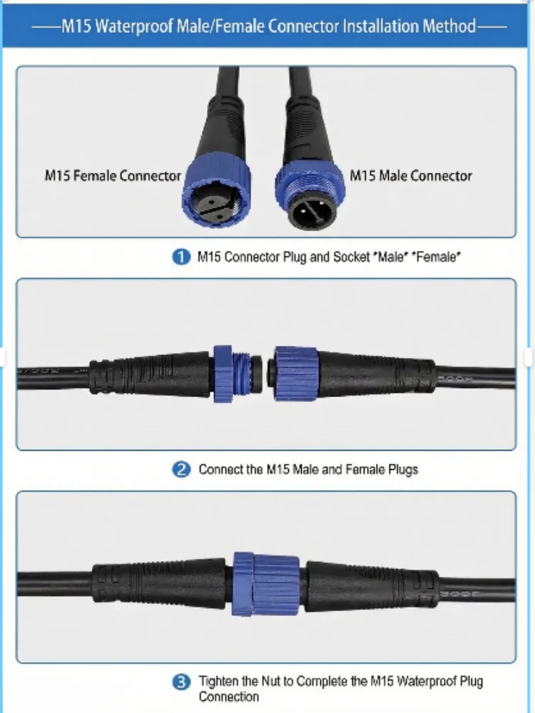 M15 방수 커넥터 IP65 2P3P4P5P LED 전원 공급 장치 자동차 연결선 산업용 연결선