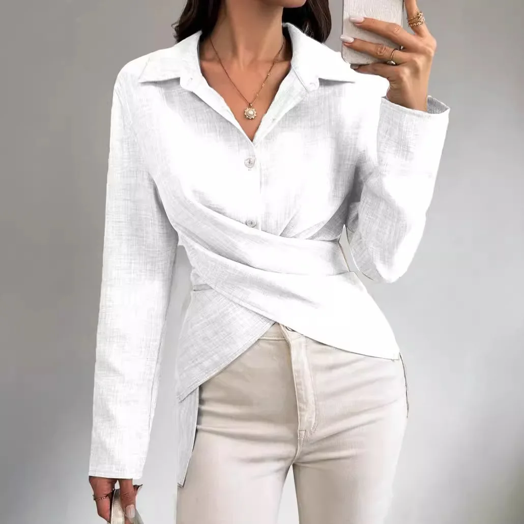 Women Spring Summer Long Sleeve Button Blouse