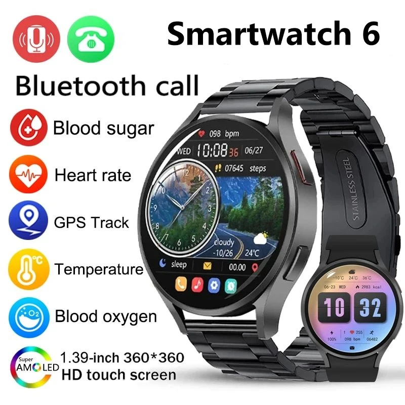 Pentru Samsung Galaxy Watch 6 2024 Nou GPS Track Smart Watch Bărbați Amoled Afișează întotdeauna Ceas cu temperatură corporală BT Talk Smart Watch_voghion.com
