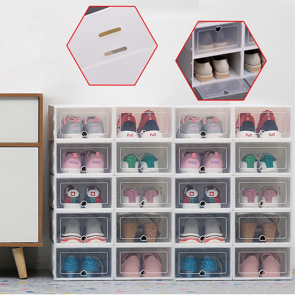 Clear 20pcs Shoe Boxes Transparent Stackable Shoe Storage Box Plastic Shoe Box Sneaker Holder Organizer Box