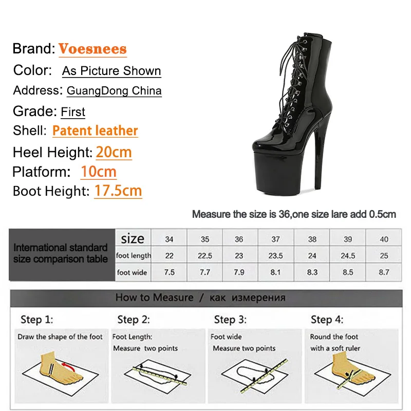 20cm 8inchs Ultra-high Heels Women Boots Stage Steel Pole Dance Shoes Platform Zipper Lace-up Ankle Boots