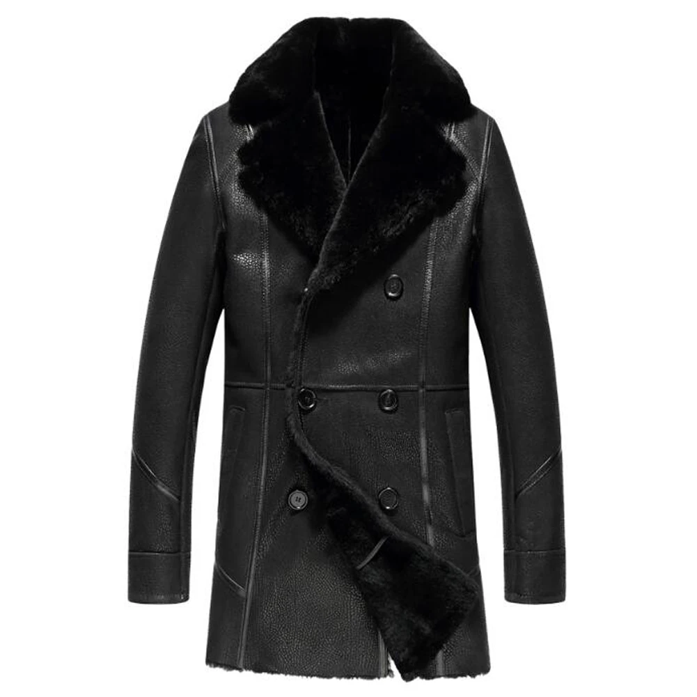 Denny&Dora Mens Leather Coat With Fur Lining Black Leather Jacket Mens Shearling Leather Jacket