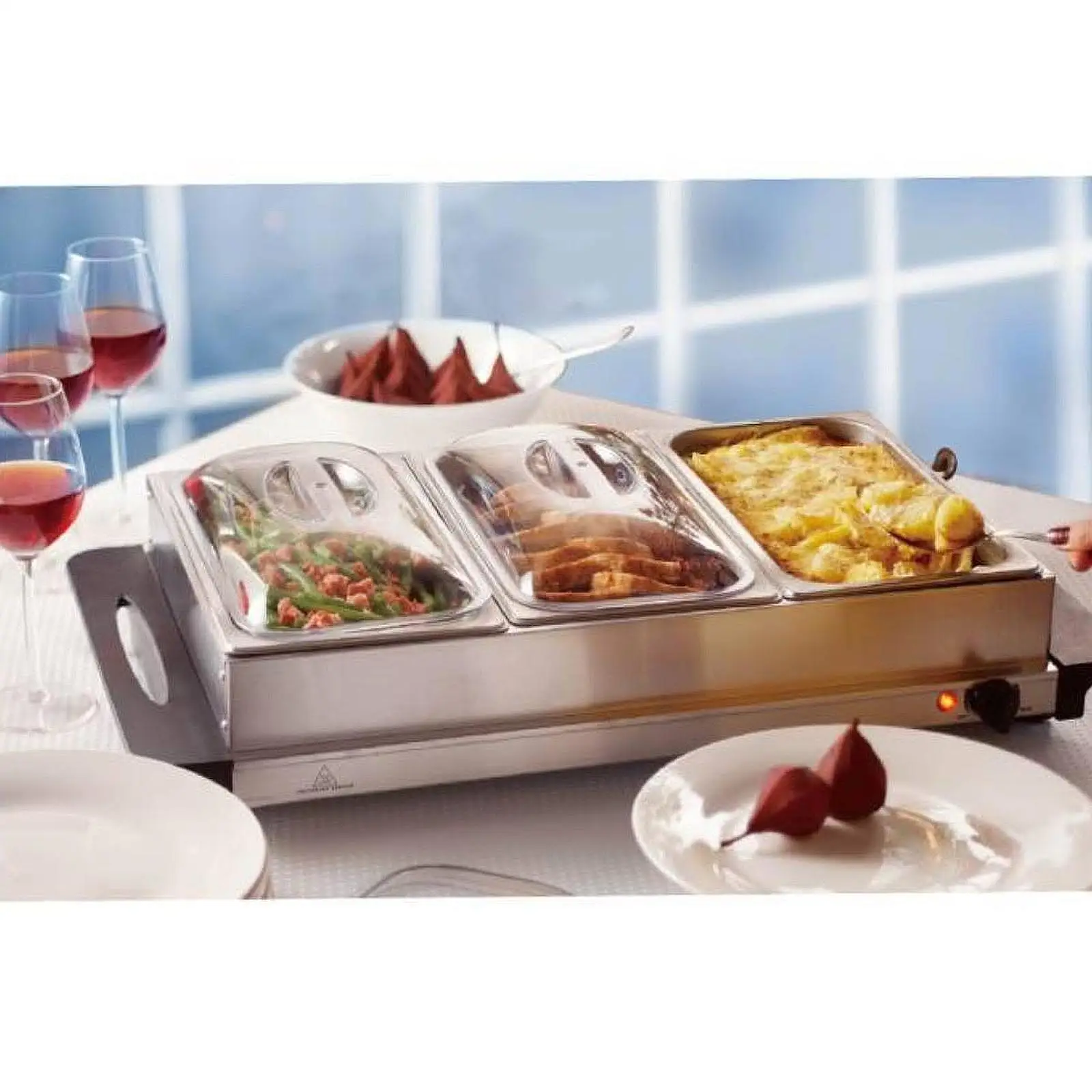Electric et Server Tray Adjustable Temperature Stainless Steel Insulated Tray for Weddings Dinners Parties Kitchen Holidays