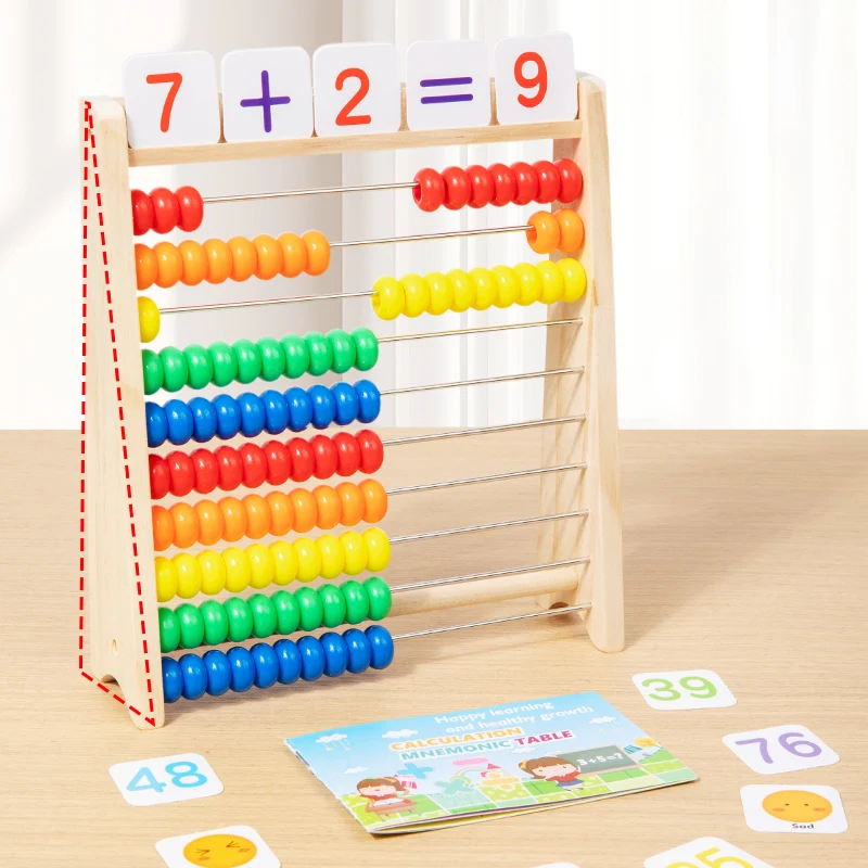 Educational Toys Wooden Math 10-Row Counting 100 Beads With Counting Sticks Number Alphabet Card Preschool Learning