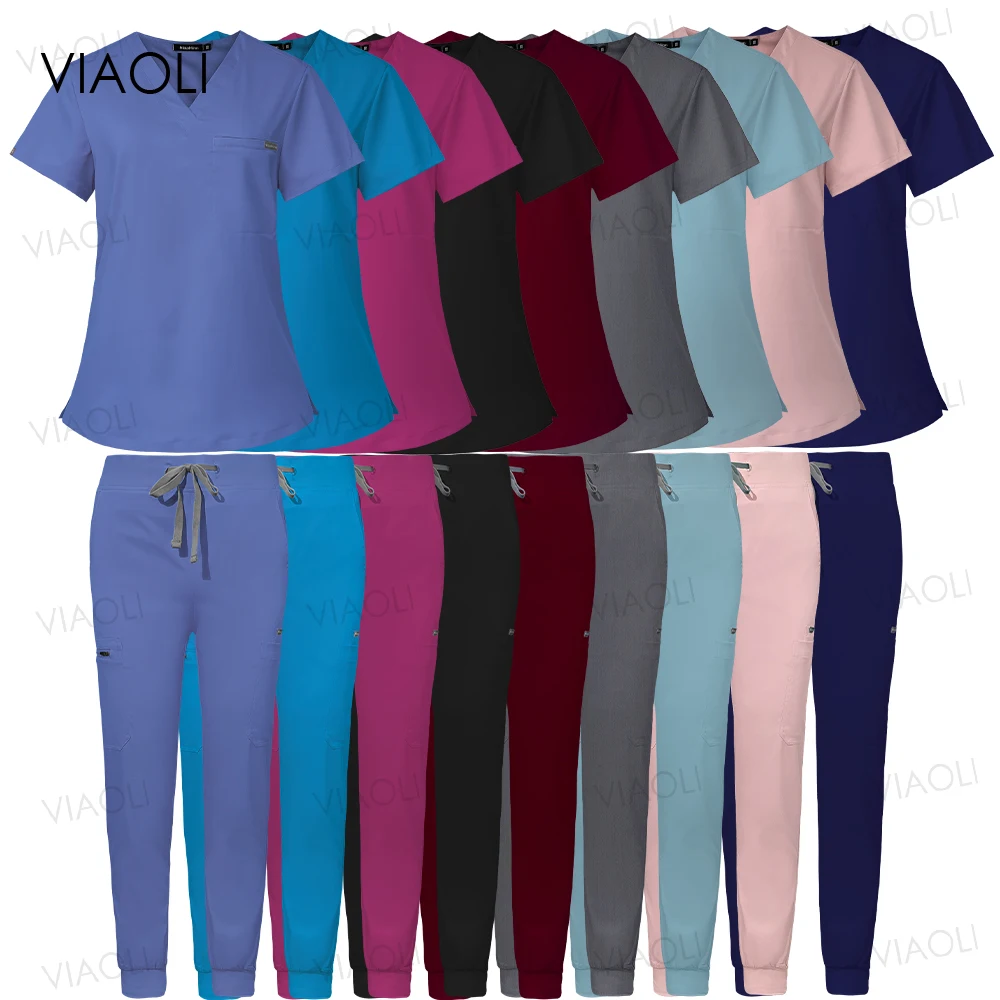 

Multiple Pockets Scrubs Tops Pants Medical Uniforms Hospital Classic Suits Man Women Nursing Wear Dental Clothes Nurse Scrub Set