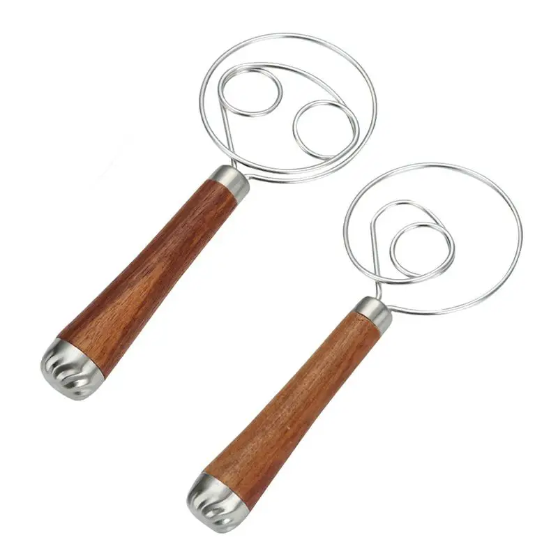 

Bread Dough Whisk Durable Flour Mixer Hand Tool Stainless Steel Egg Beater Wooden Handle Baking Tools Dough Mixer For Home