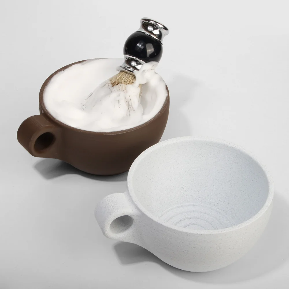 남성용 면도 비누 그릇, 손잡이 포함, 넓은 입구, 대용량, 면도 크림 및 비누용, 내구성 및 낙하 방지, 자가 마찰로 쉽게 거품이 발생, 풍부한 거품, 여행 및 가정용으로 완벽 - 흰색 및 갈색, 3D 프린