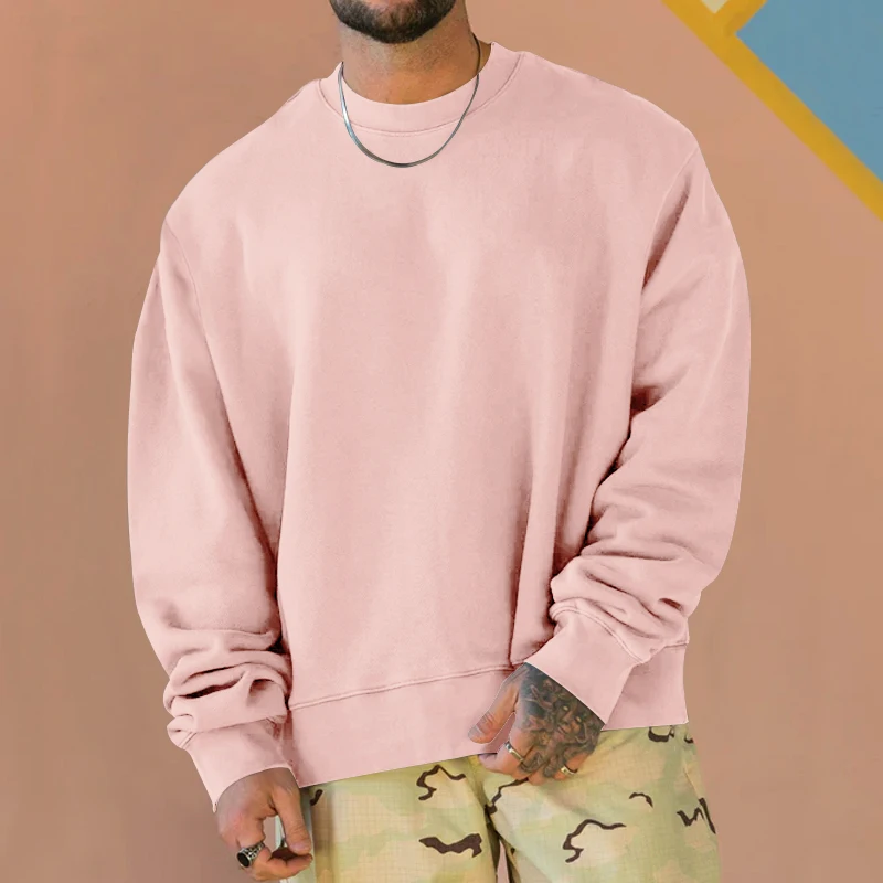 

Men's high quality autumn and winter new heavy youth round neck pullover hoodie comfortable men's large size long sleeve T-shirt