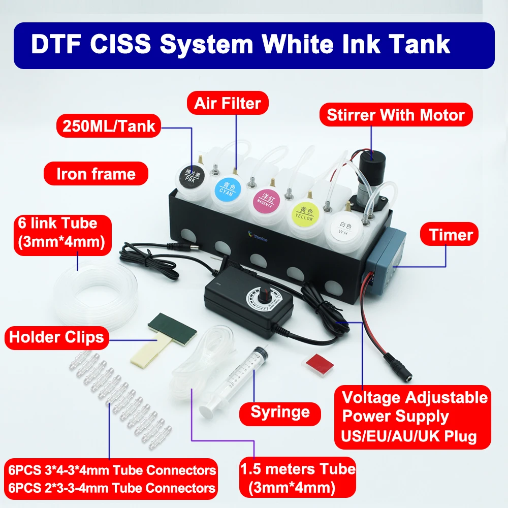 250ML DTF CISS Ink System Convert DIY Kit White Ink Tank Shake For Epson L18050 L8050 ET8550 XP15000 L1800 L805 System