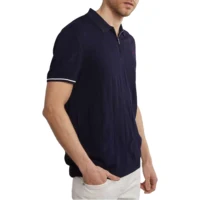 Polo en maille pour homme de luxe CH, col rabattu, demi-fermeture éclair, texture verticale, broderie logo rouge, tee-shirt d'été pour homme d'affaires élégant 4